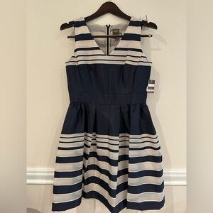 Taylor Navy and White Striped Fit-and-Flare Dress Size 6